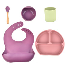 Waterproof Wholesale Tableware Suction Travel Dinner Amazon Silicon Snack Spoon Plate Bowl BPA Free Baby Feed Kid Bib Set